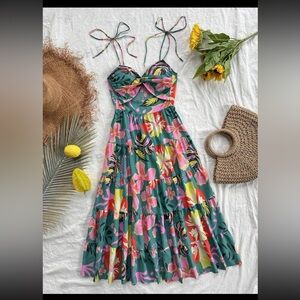NEW Colorful Flower Printed Strappy Maxi Dress